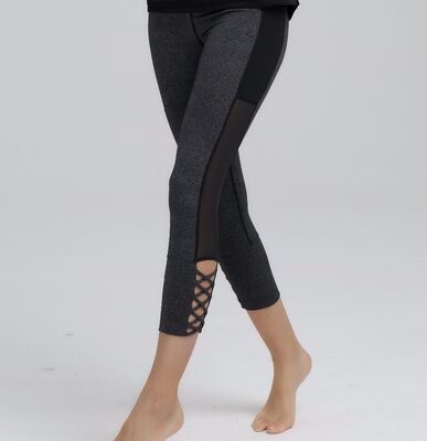 Wholesale side cross mesh panel yoga capri pants