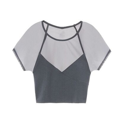 New arrival hot sexy mesh detail cropped top t shirts workout clothes